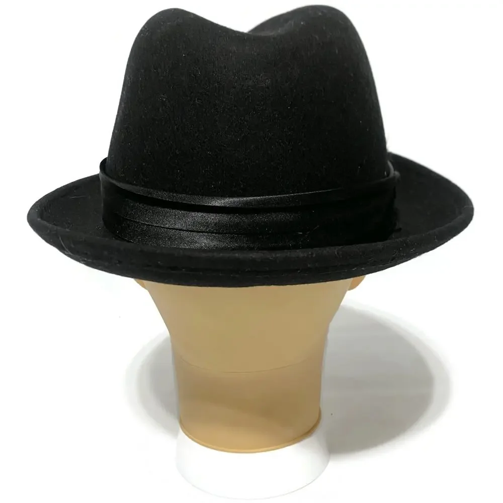 Stacy Adams Wool Felt Hat Black with Small Red Feather Size Medium
